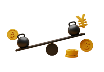 3D Illustration of Finance Balance with Dollars Yen Currency on Black Background