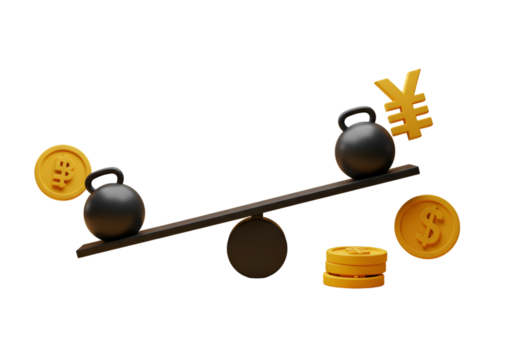 3D Illustration of Finance Balance with Dollars Yen Currency on Black Background