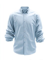 Light blue, button-down shirt, long sleeves, on a mannequin