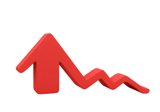 3D Illustration Red Arrow Symbolizing Growth and Success on Transparent Background