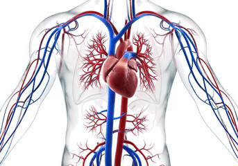 Human heart anatomy with veins and arteries isolated on transparent background