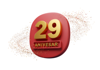 3D Render Illustration of Gold 29th Anniversary Celebration on Red and Black Background