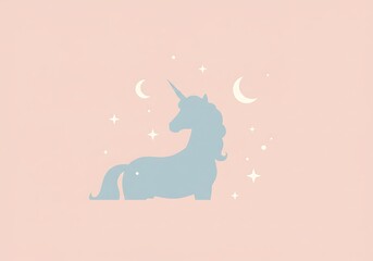 Sitting unicorn under stars in fantasy night sky