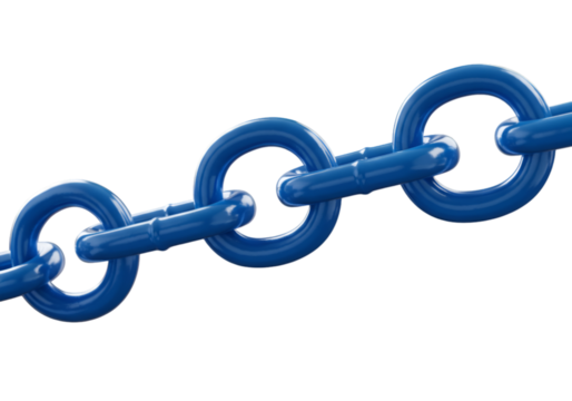 3D Render of a Blue Metallic Chain Isolated on a Transparent Background