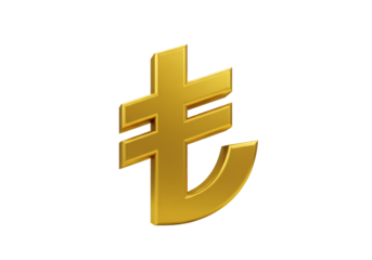3D Render Of A Gold Turkish Lira Symbol Isolated On Transparent Background
