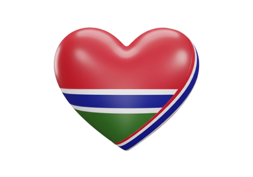 3D Render of a Heart Shaped Gambia Flag with Transparent Background