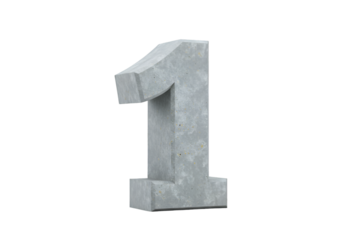3D Render of Concrete Number One Isolated on Black Background