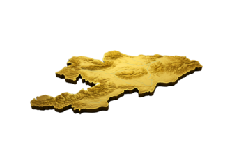 3D Render of Golden Kyrgyzstan Map Isolated on Transparent Background