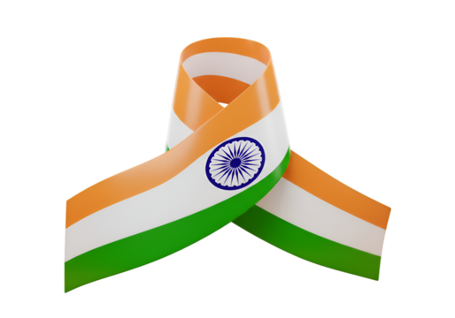 3D Render of Indian Flag Ribbon on Black Background Illustration - Powered by Adobe