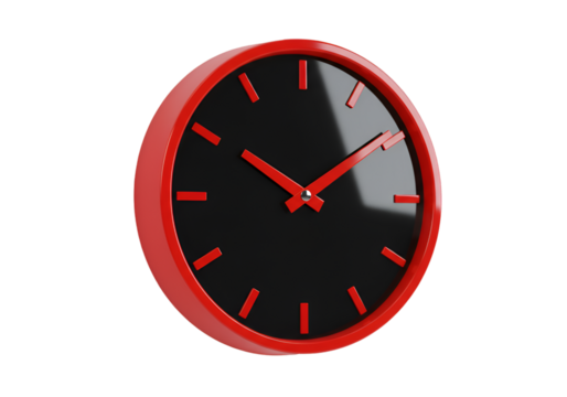 3D Render of Red and Black Clock Isolated on Transparent Background