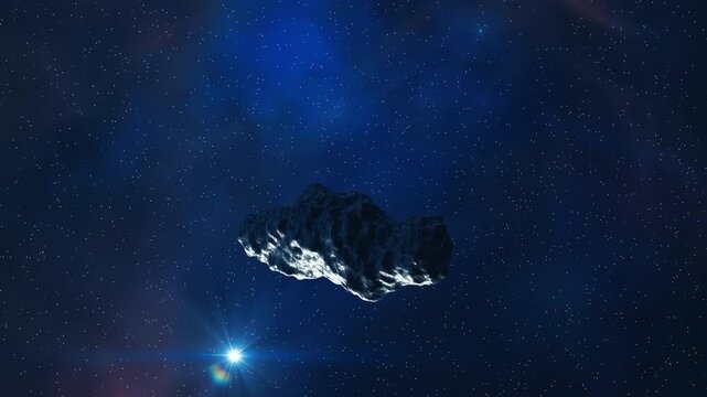 Asteroid or meteor passing by the camera in the space CGI 3D Animation