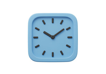 3D Rendered Blue Square Clock Isolated on Transparent Background