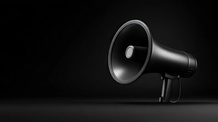 Black megaphone on dark background