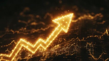 Rising glowing golden arrow with sparkling light over dynamic financial chart background symbolizing growth success investment business upward trend data visualization futuristic design - Powered by Adobe