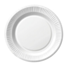 A single clean white paper plate isolated on transparent background for food presentation