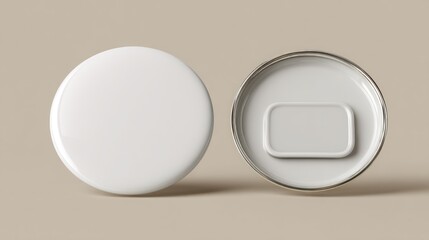 Blank white round button, front and back views