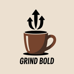 Bold coffee mug with upward arrows representing energy and strength perfect for beverage brands and cafes vector