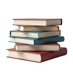 A stack of colorful hardcover books on a transparent background suitable for education