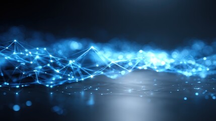 Futuristic Abstract Network Connection Structure: Digital Data Visualization with Glowing Blue Light and Plexus Effect