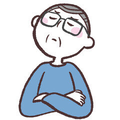 上を向いて考えるシニア男性のイラスト