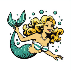 mermaid sirene goddess hand-drawing vector for t-shirt poster etc	
