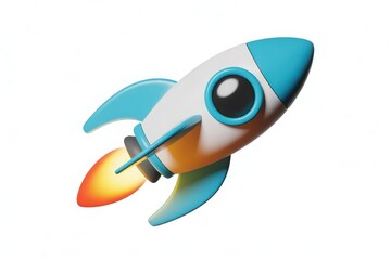 Dynamic cartoon rocket blasting off with fiery exhaust, symbolizing startup growth, innovation, and ambitious progress in a clean, modern style.