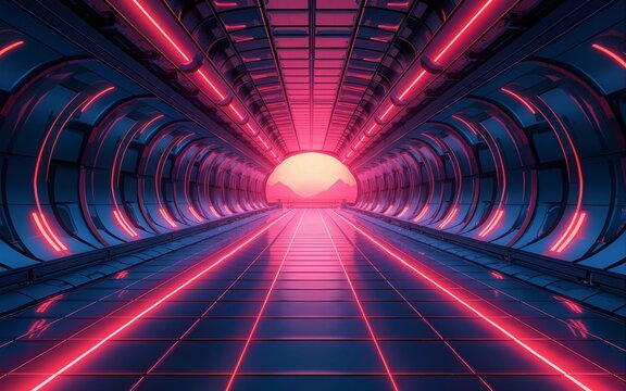 Collection of contemporary abstract retro-futuristic design elements, including perspective grid and tunnel. Stylish cyberpunk retro-futurism set, vaporwave. Digital components for web design. Assortm
