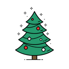 Christmas Tree Illustration with Green Needles Red and White Ornaments Isolated on Transparent Background