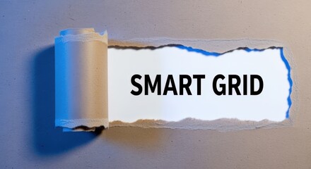 Emerging smart grid technology concept revealed through torn paper, showing innovation and technological advancement