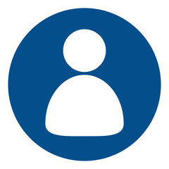 A simple, clean, flat minimalist icon of a user profile, account. It shows a white silhouette of a person's head and shoulders inside a solid blue circle 