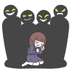 	黒い集団に囲まれる女子学生のイラスト