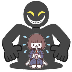 	悪人におびえるスマホ女子学生のイラスト