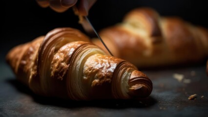 Croissant being sliced