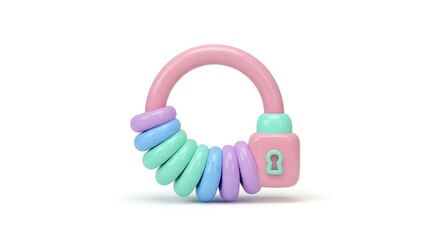 Charming Pastel Rainbow Lock and Key Baby Rattle Teether Toy for Little Hands