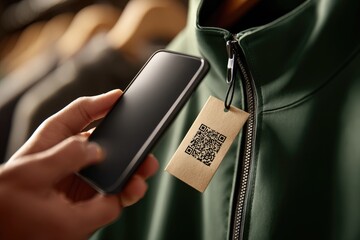 A person scans a qr code tag on a jacket.
