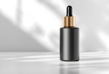 Matte Glass Dropper Bottle with Gold Cap on White Background