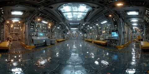 Fototapeta premium Futuristic, metallic interior;?ship's control room
