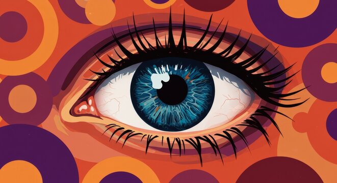 Abstract eye illustration against retro geometric patterns and shapes design