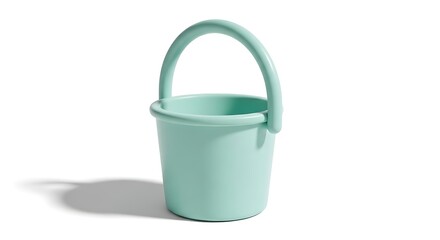 A Small Mint Green Plastic Bucket with a Curved Handle for Children Playing on the Beach
