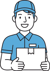 Friendly delivery man holding package with a smile