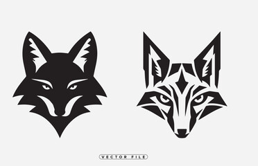 Obraz premium Black and white vector illustration of four different fox head logos