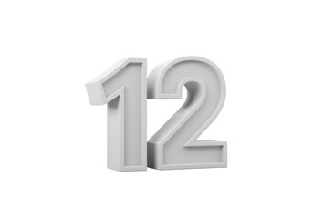Naklejka premium Isolated 3D White Number 12 on Black Background Illustration
