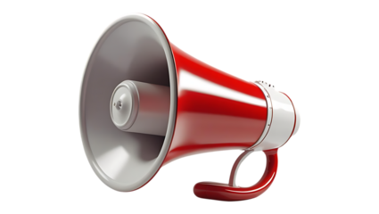 Red and White Megaphone Announcement; 3D Render, Isolated on Black Background, Bold Communication Concept