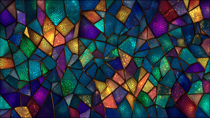 Stained glass texture with mosaic patterns in jewel tones