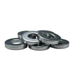 Isolated Group of Silver Metal Washers on Transparent Background
