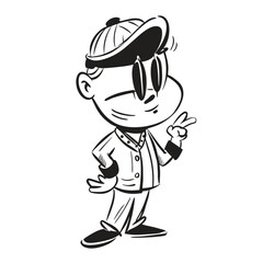 one fashionable women in a 1950s-inspired black-and-white cartoon style, bold lines, confident poses, one in a skirt suit, the other in a short skirt and sweater, mid-century modern illustration style