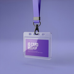 Set of realistic ID card holder mockups with lanyard in various angles and lighting, PSD templates for branding, corporate design, and event pass presentation