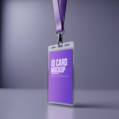 Set of realistic ID card holder mockups with lanyard in various angles and lighting, PSD templates for branding, corporate design, and event pass presentation