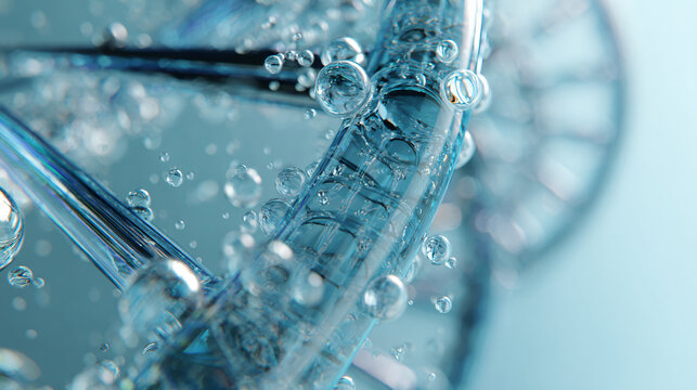 DNA Molecule Genetics Science Biology Aqueous Structure Research Medical Laboratory Blue Bubbles Microscopic Helix Double Crystal Background Development Systems Patterns Ecosystems - Powered by Adobe