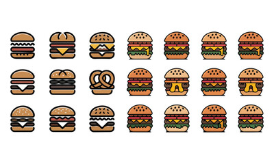  A collection of burger icons colorful vector design illustration featuring